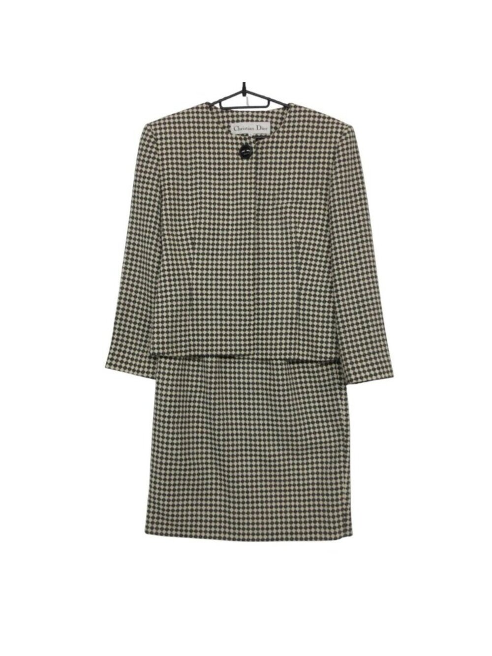 Dior Suit Set Skirt Collarless Jacket Argyle Jacquard All Over Print Vintage